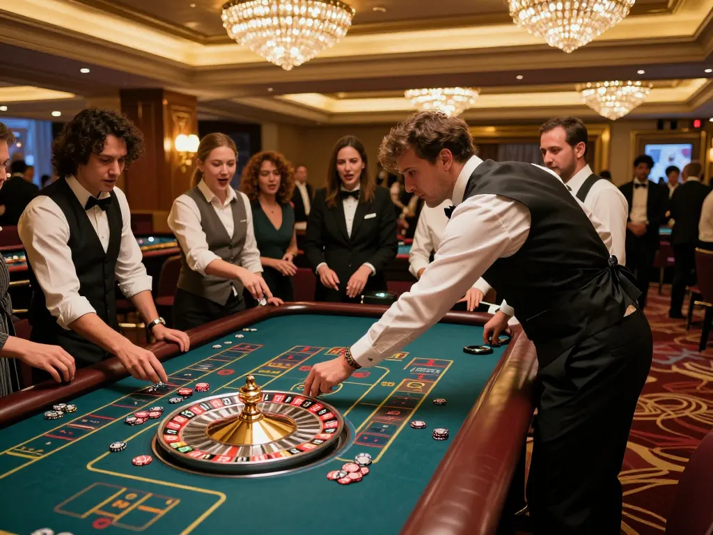 Pemain terlibat dalam permainan roulette yang mendebarkan di kasino mewah, wawasan defineyouniversity meningkatkan pengambilan keputusan strategis.