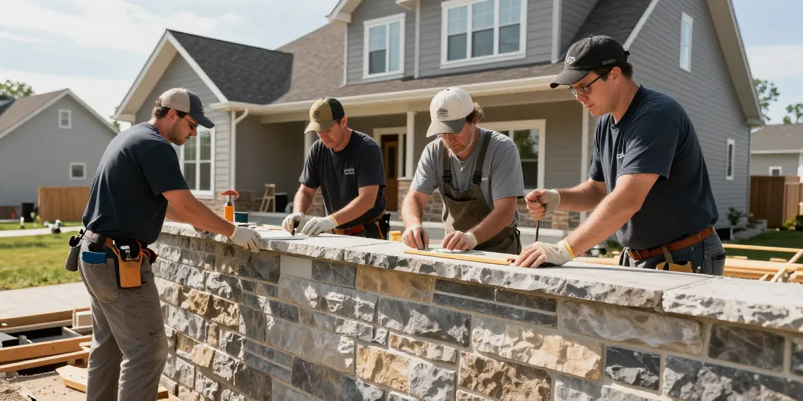 Licensed masonry Regina contractor installing stone veneer for local homeowners.