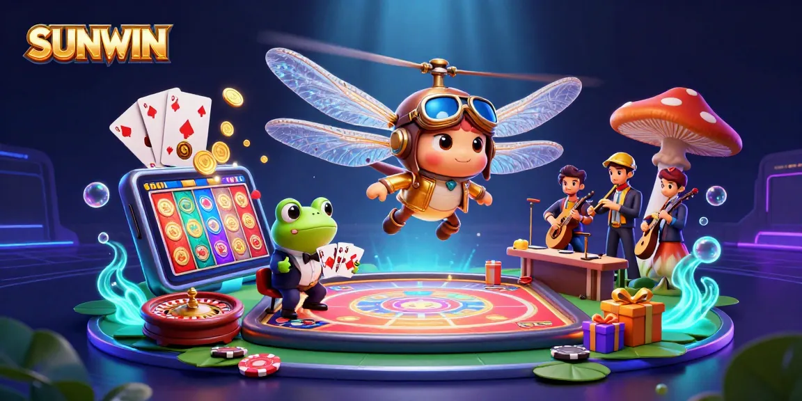SUNWIN offers exciting gameplay with a frog croupier and vibrant casino elements, inviting players to engage.