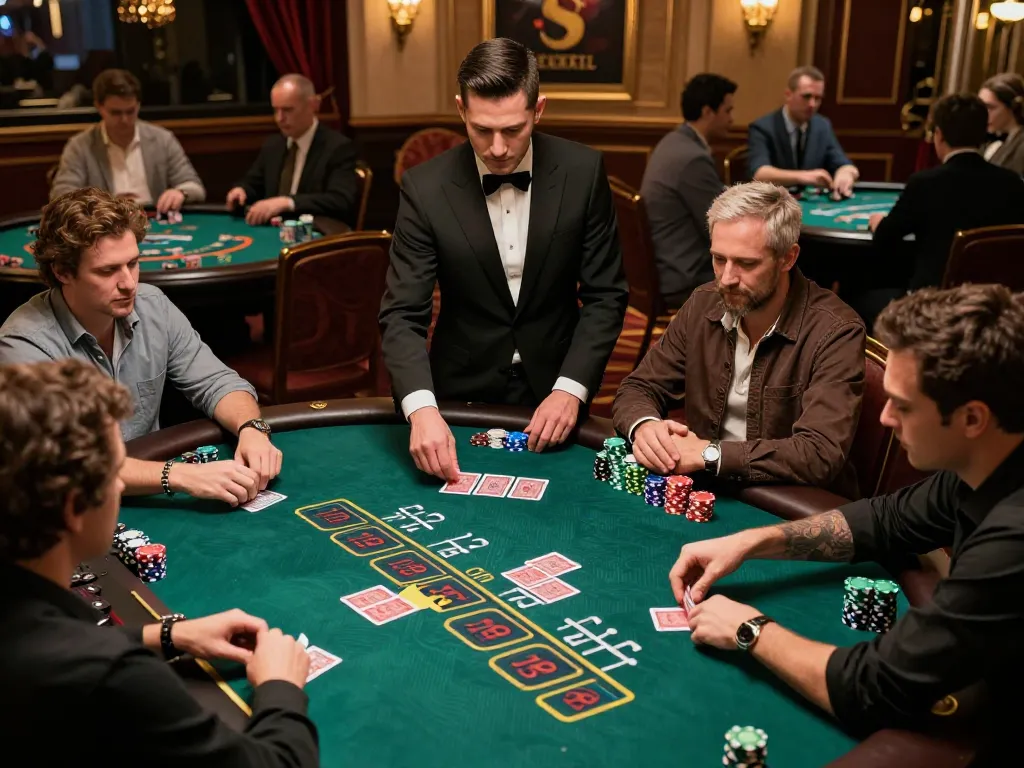 Players engage in strategic gameplay at a bem88 blackjack table, highlighting tension and excitement