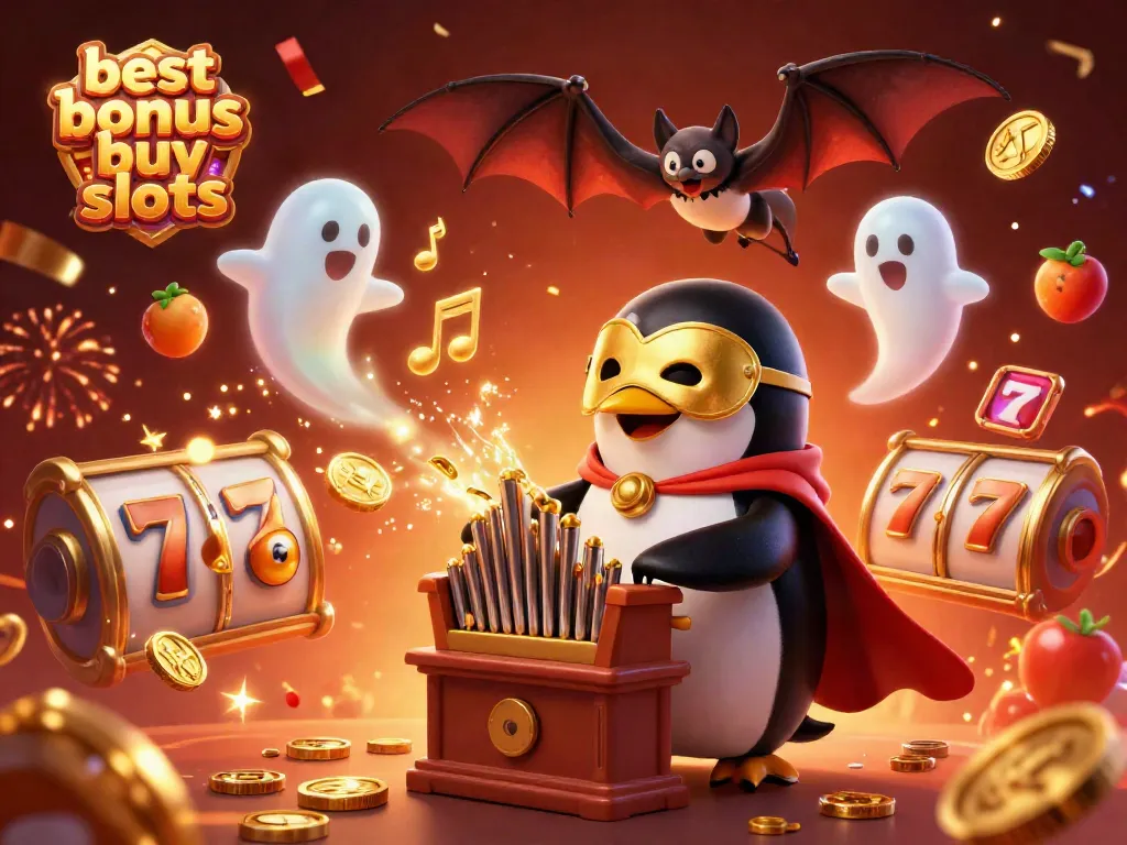 Experience the best bonus buy slots with a lively 3D illustration showcasing dynamic casino elements and characters.