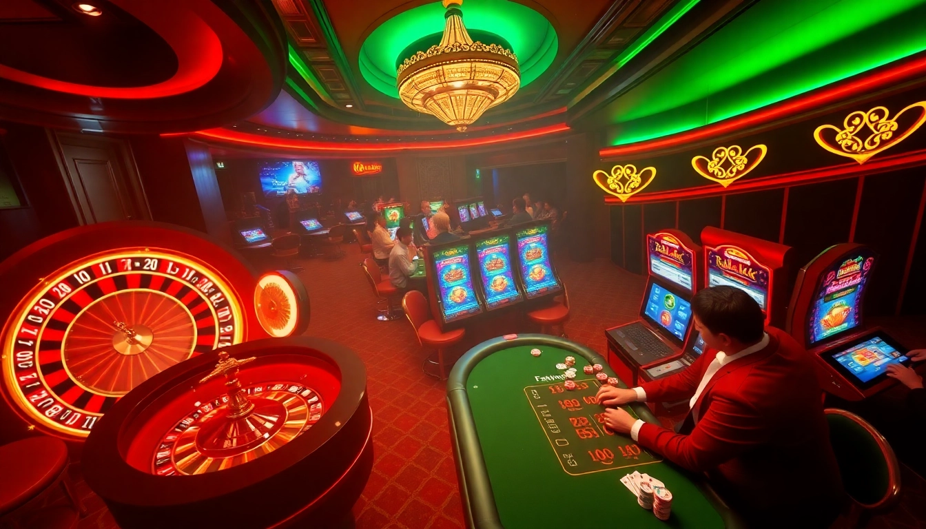 Playing exciting casino games at RAJA LUCK with vibrant slot machines and thrilling poker tables.