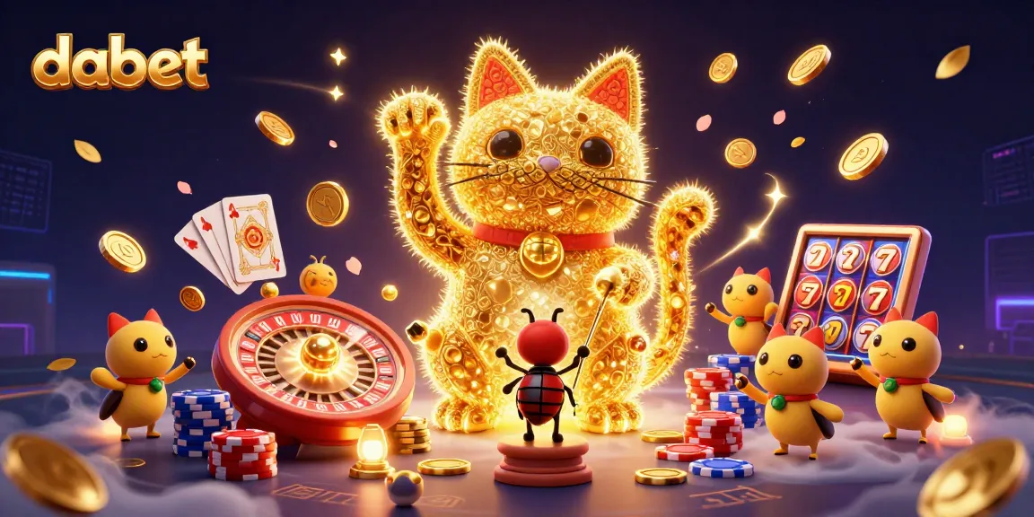 Experience the dynamic energy of dabet's lucky cat symbol among casino treasures and excitement.