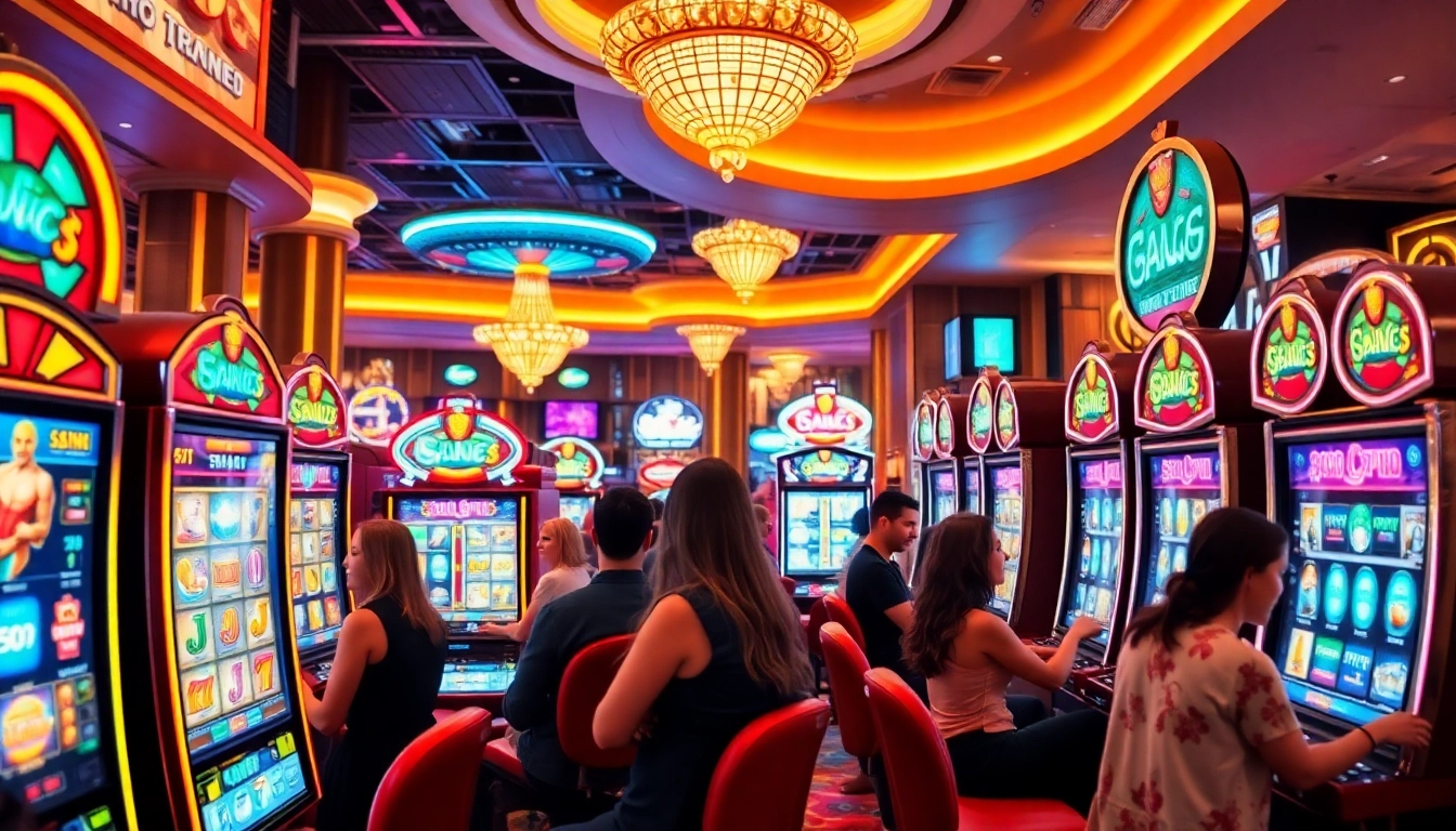 Players enjoying the best online slots on vibrant casino machines, creating excitement and engagement.