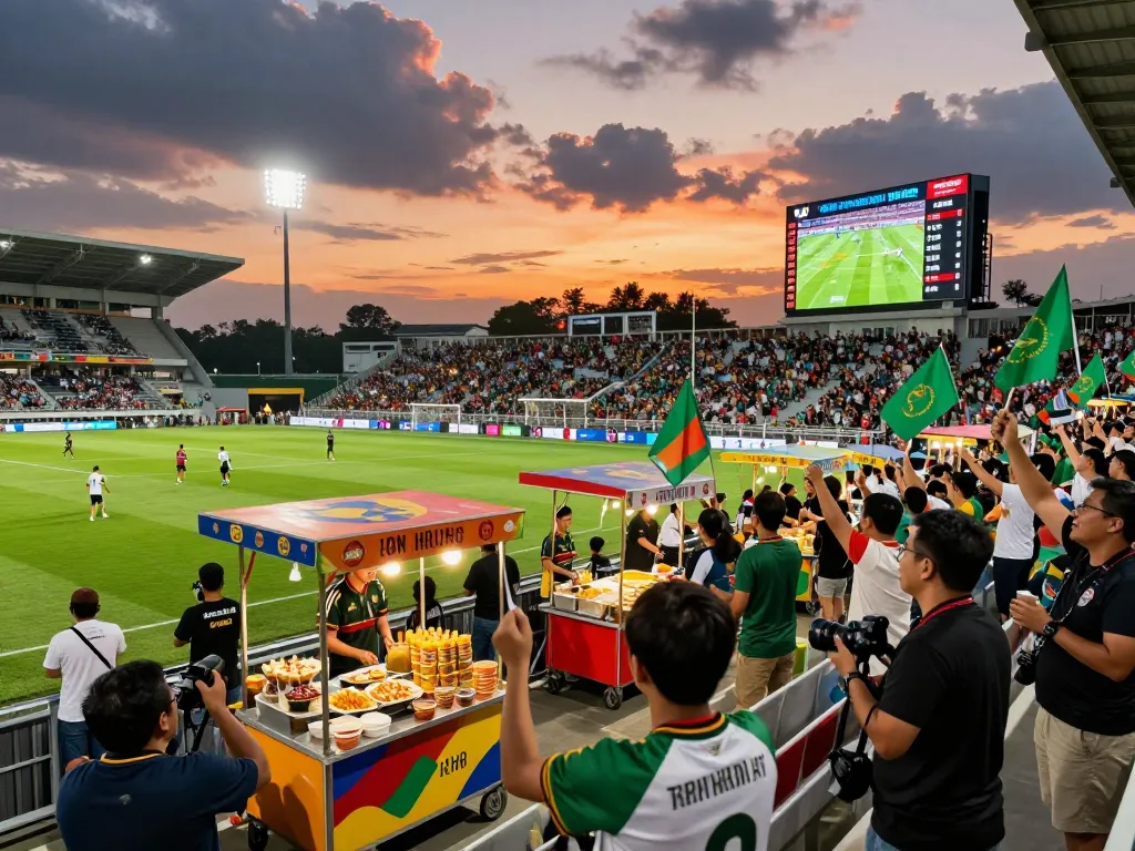 Dynamic stadium scene showcasing fans and live kèo hôm nay updates during an exciting football match.