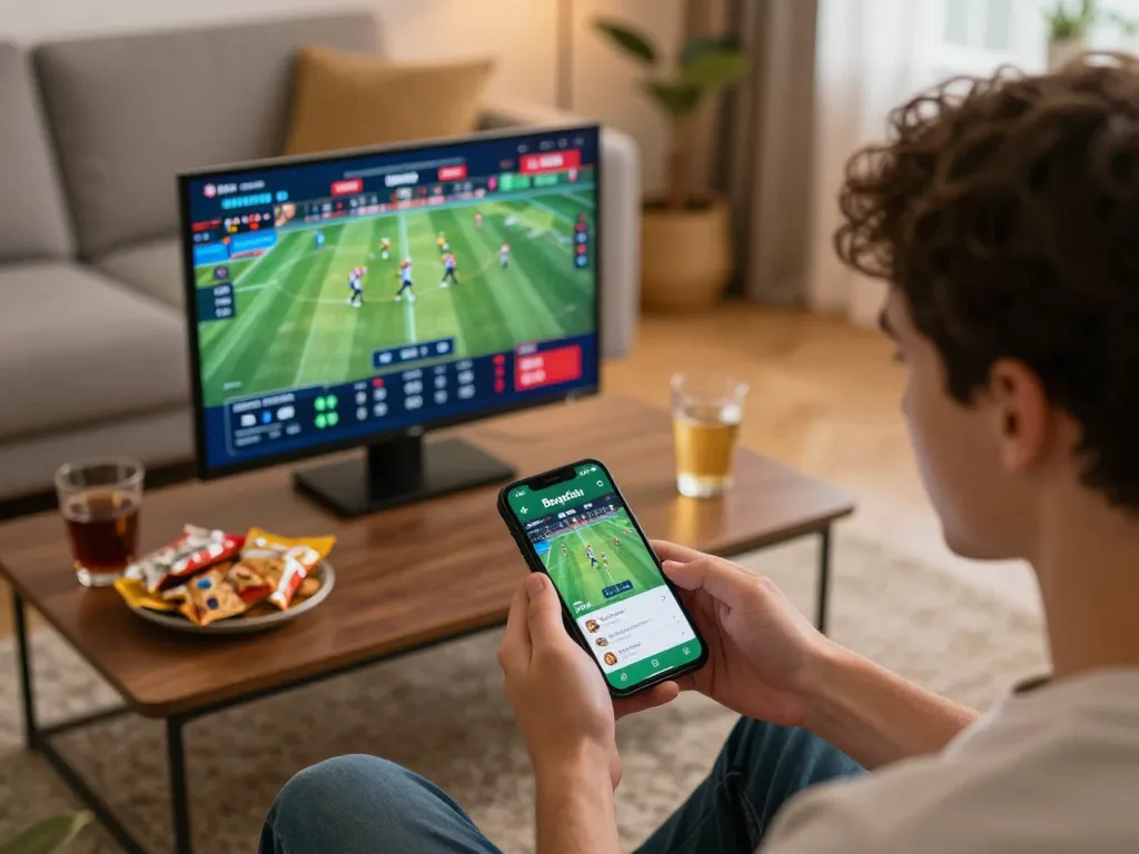 Bongdalu app shown on smartphone for real-time sports betting in a cozy home setting.