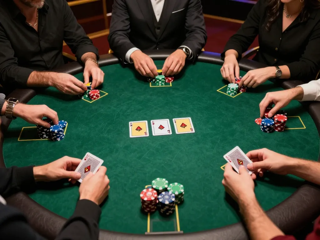 Enjoying fast-paced poker gameplay at 789win. com in an upscale private club setting with vibrant atmosphere.