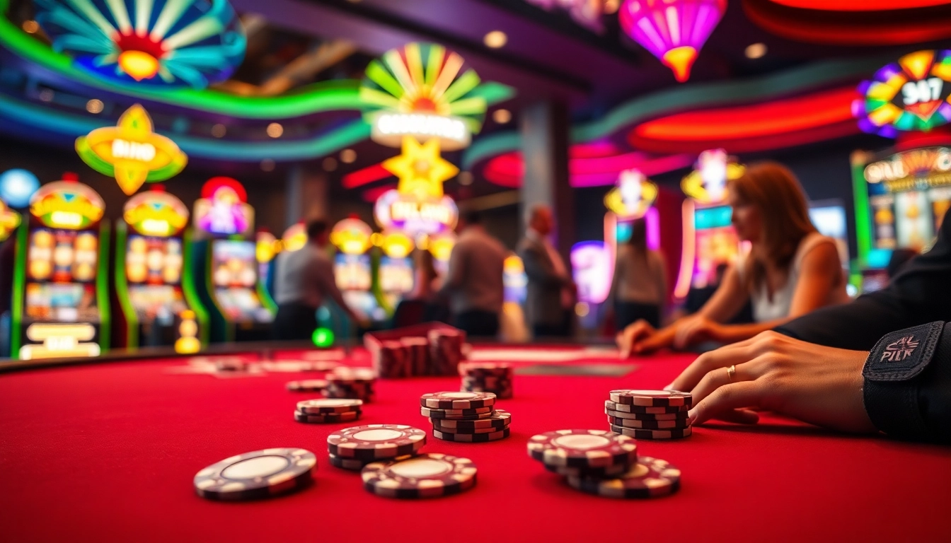Experience the excitement of Diwa777 at a lively casino table filled with chips and cards.