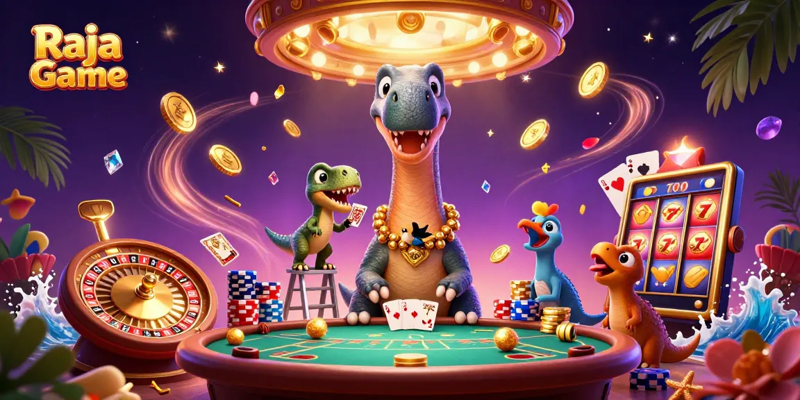 Experience the excitement of Raja Game with colorful characters and thrilling casino elements in a vibrant setting.