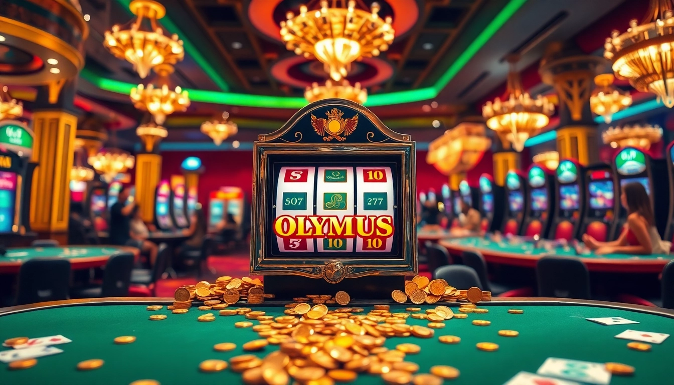 Win big at the Slot Olympus, surrounded by excitement and bright casino lights.