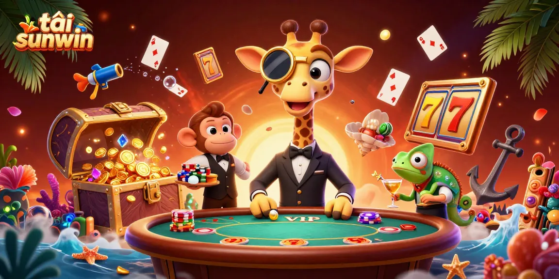 Experience gaming excitement with tải sunwin in this vibrant 3D casino illustration featuring animated characters and rich details.