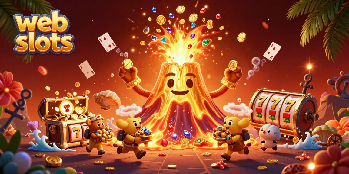 Experience the excitement of web slots with 3D cartoon characters celebrating a jackpot in a dynamic illustration.