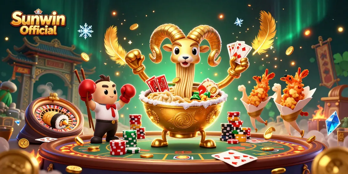 Engage with Sunwin Official's vibrant 3D casino illustration featuring dynamic characters and gaming action.