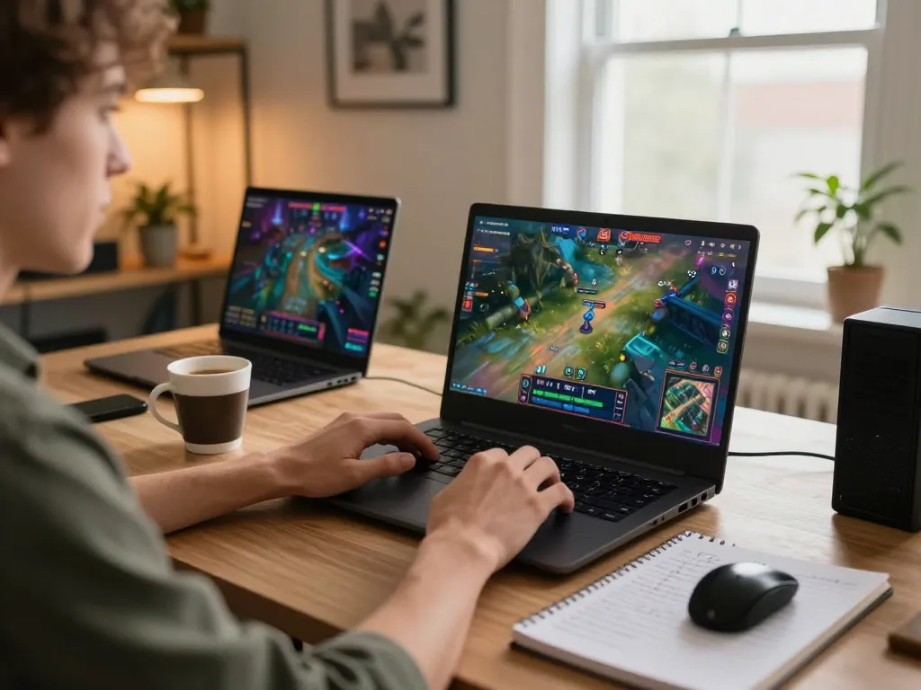Misteribet gameplay on a laptop in a cozy home office, emphasizing almlive gaming experience.