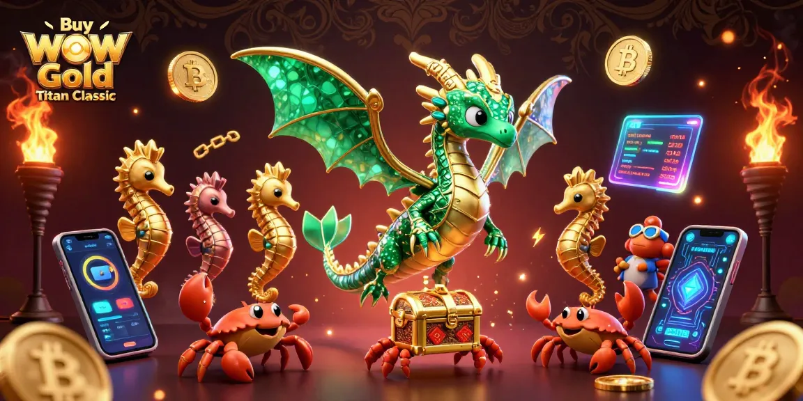 Engage in thrilling gameplay to Buy WoW Gold Titan Classic, surrounded by gold elements and crypto coins.