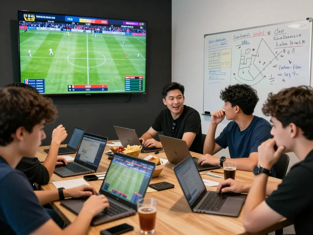Engaged bettors analyzing kèo nhà cái updates during a live football match.