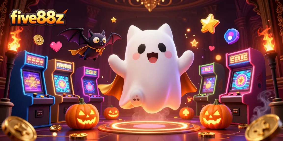 Experience the thrilling ambiance of five88z with a floating ghost cat in a haunted casino scene.