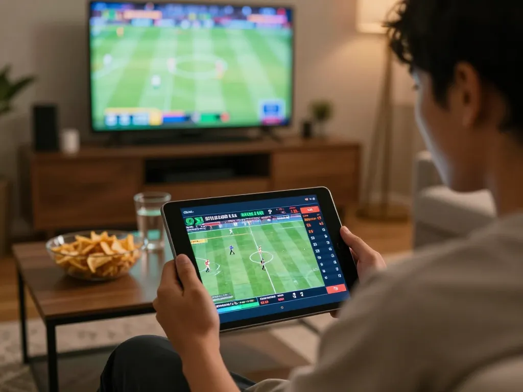 Engaging in situs judi bola betting with live match updates on a tablet