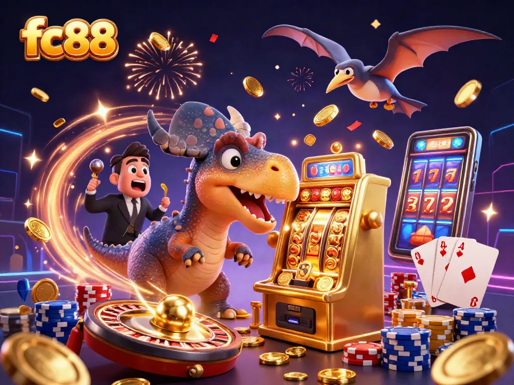 Experience fc88 excitement as a pachycephalosaurus wins jackpot coins at the casino.
