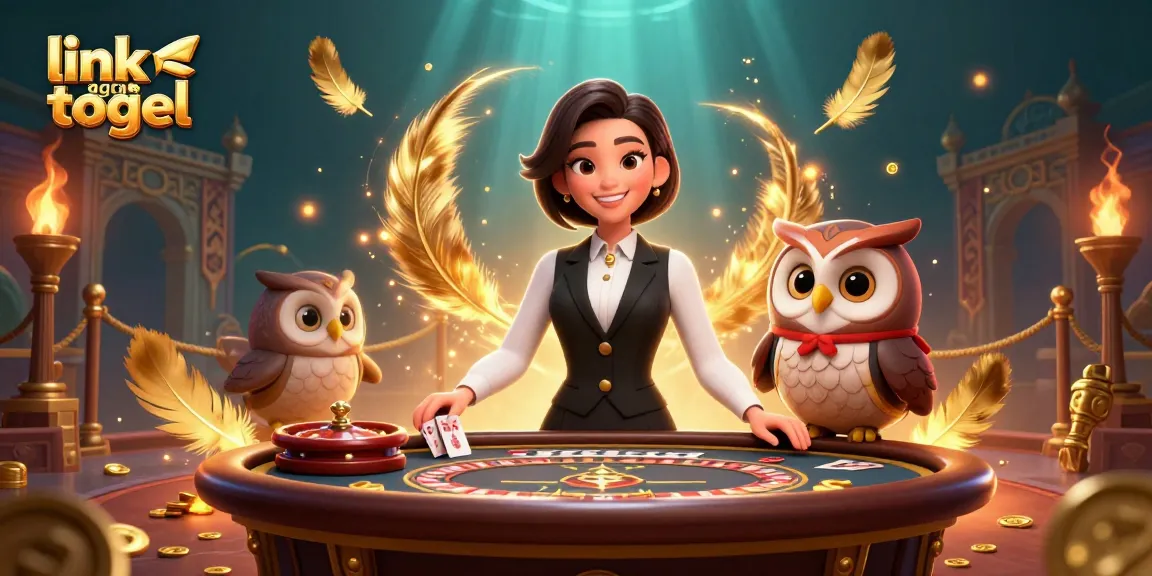 Play engaging games with link agen togel featuring a skilled dealer and vibrant atmosphere in a dynamic casino scene.
