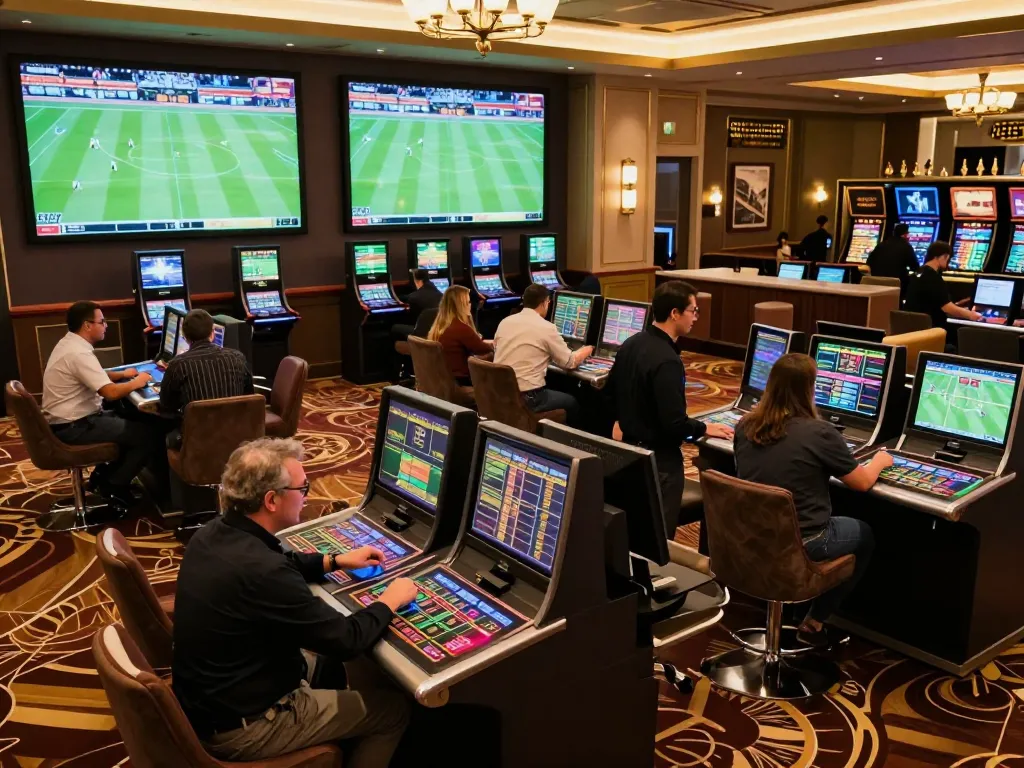 Engaging sports betting scene at https://keonhacai5.mobi/, where patrons actively place bets while enjoying live sports.