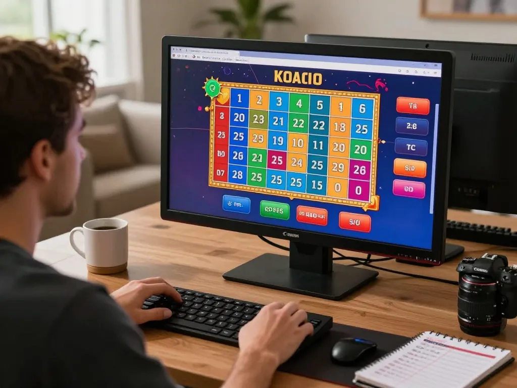 Sunwin player focusing on online keno game, highlighting strategic home gaming setup