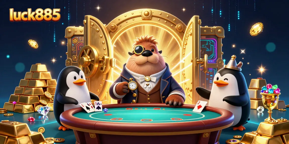 Experience the excitement of luck885 with vibrant characters at an underwater poker table.