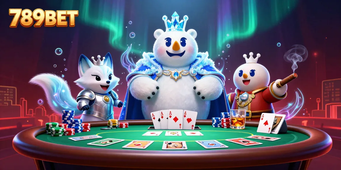Engage with 789BET's vibrant casino scene featuring poker elements and a powerful ice king.