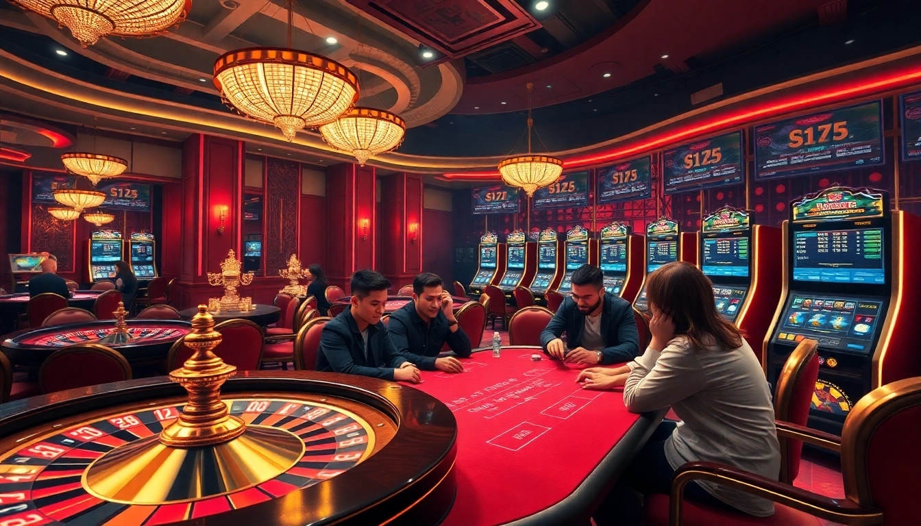 NK88.fyi showcases an exciting casino scene with diverse players enjoying poker amidst luxury and modern betting elements.