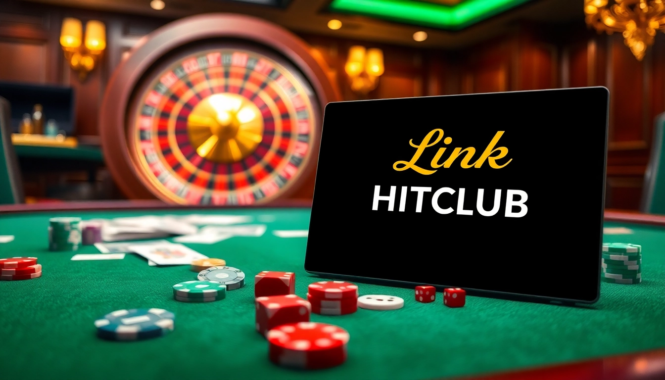 Experience the excitement of gambling with the Link HITCLUB on a luxury casino table during a thrilling game.
