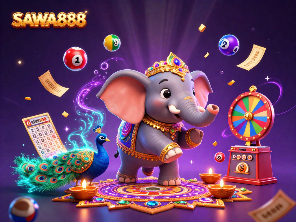 Engage in thrilling gameplay at SAWA888 with colorful lottery elements and festive visual details.