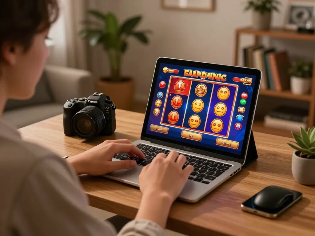 Player enjoying interactive slot games on 68win tablet in cozy home setting.