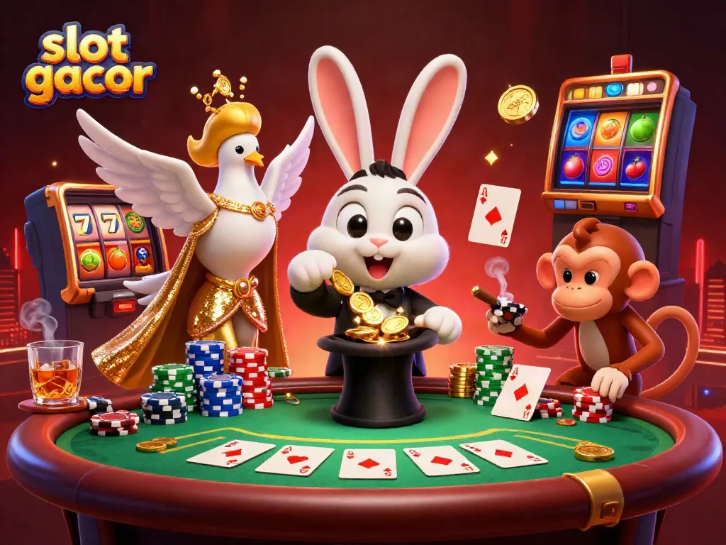 Menangkan jackpot di slot gacor dengan ilustrasi magician rabbit menampilkan koin emas.