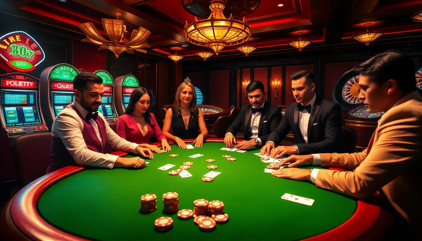Players engaging in a high-stakes poker game at 13Win casino, showcasing vibrant chips and dynamic roulette gameplay.