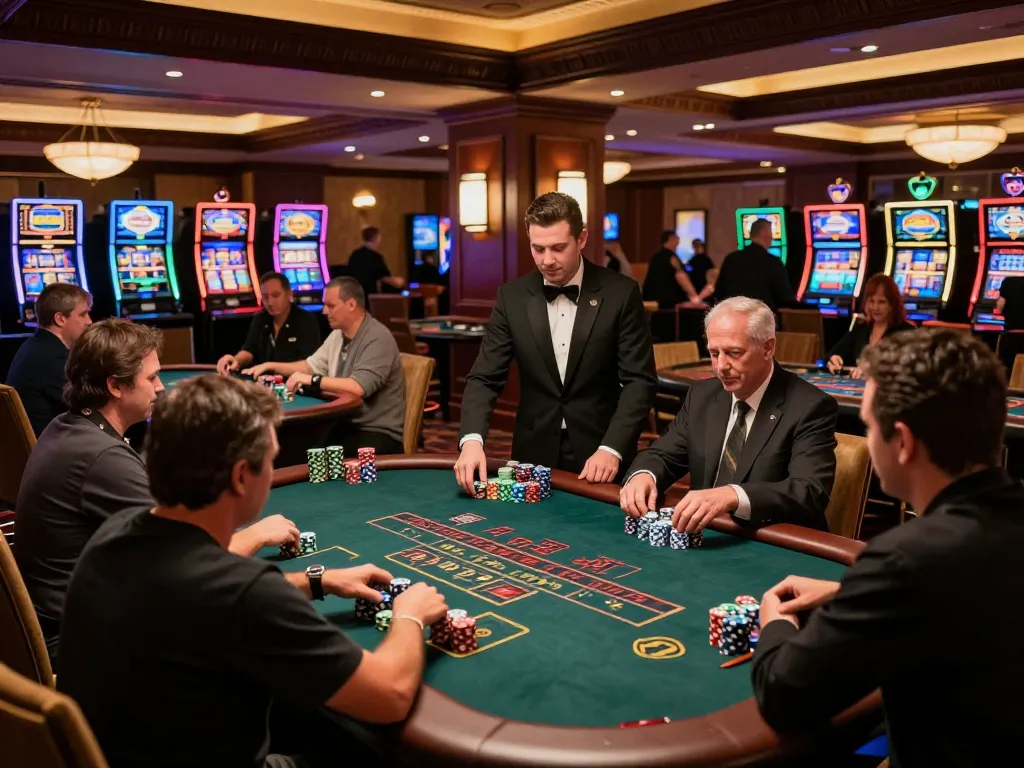 Engaged players at blackjack tables showcasing debet strategy in a luxurious Las Vegas casino setting.