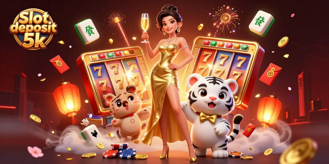 Engage in thrilling gameplay with Slot deposit 5k as a glamorous woman and lucky tiger celebrate wins.