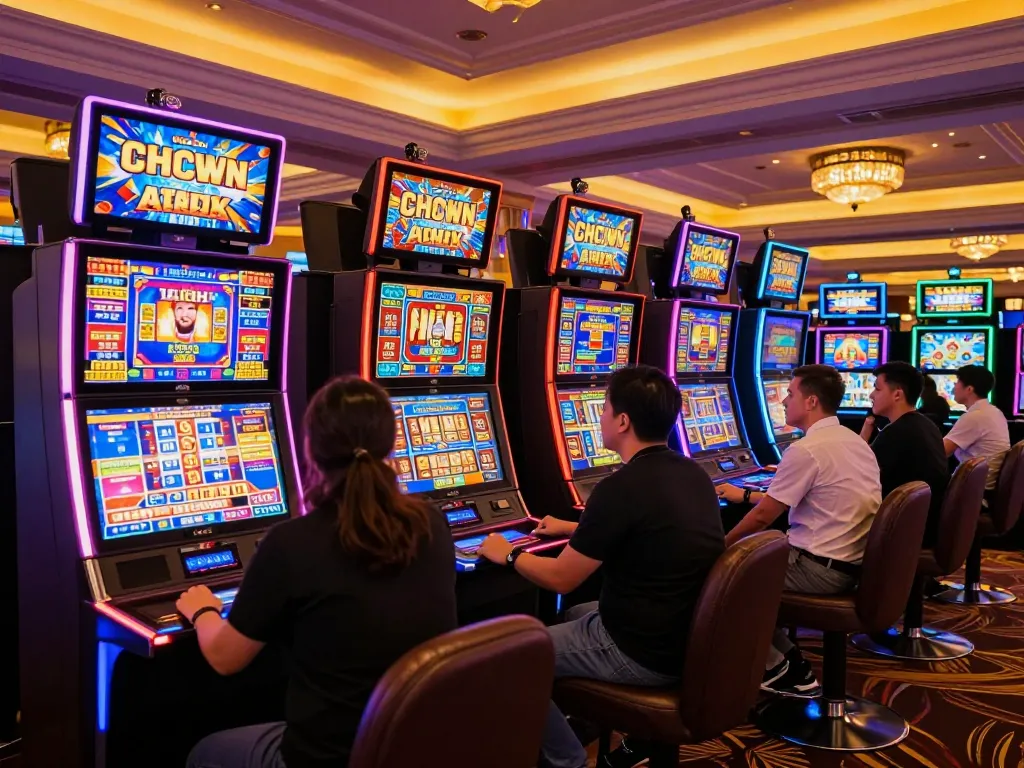 Players enjoying thrilling slot games at say88 in a vibrant casino environment.