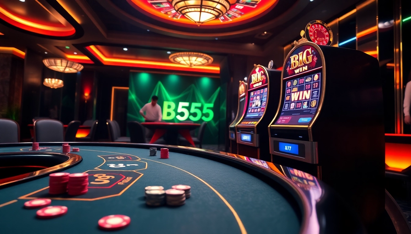 A player wins at bl555 casino, showcasing excitement with poker chips and roulette wheel.