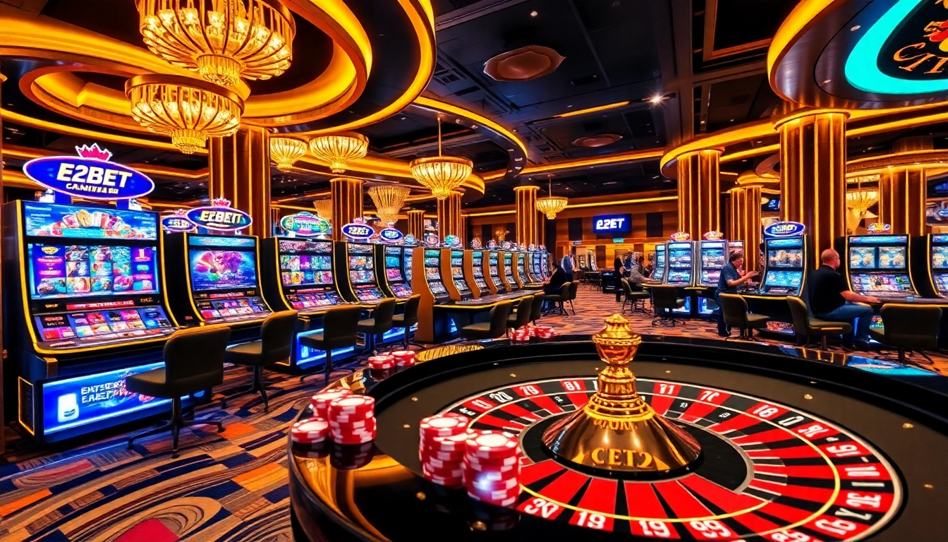 Experience the thrilling atmosphere at E2BET.com with live dealer games and vibrant slot machines.