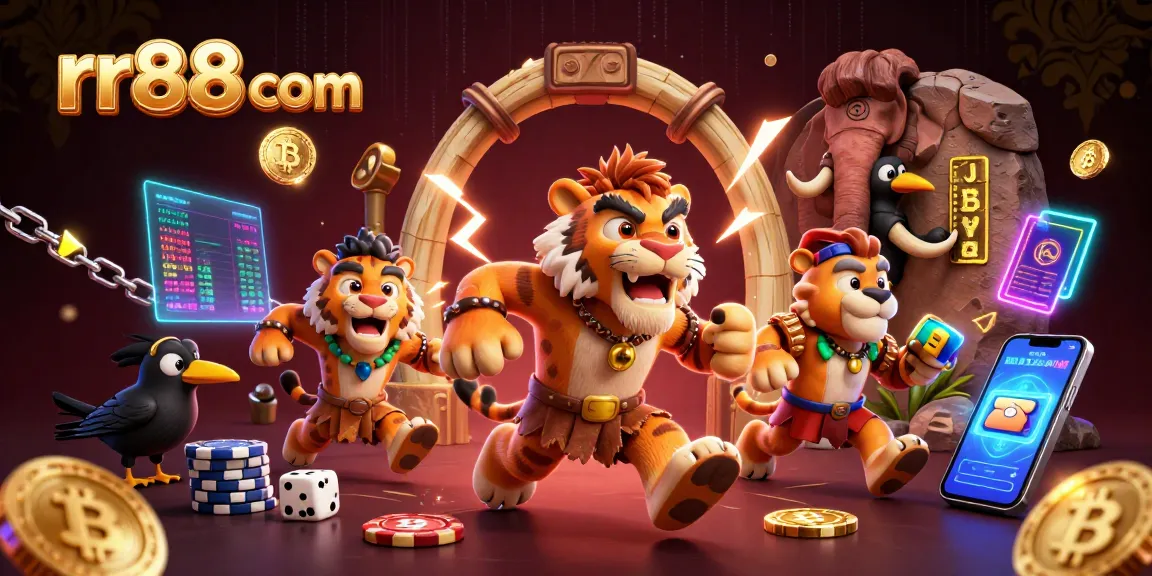 Engage in thrilling gameplay at rr88 com with this vibrant casino scene featuring playful characters and exciting game elements.