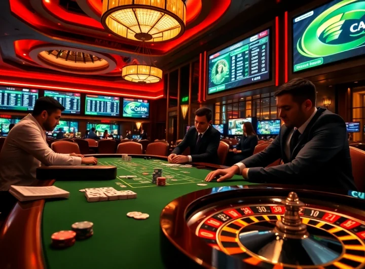 C168 players engaging in a high-stakes poker game with vibrant casino elements.