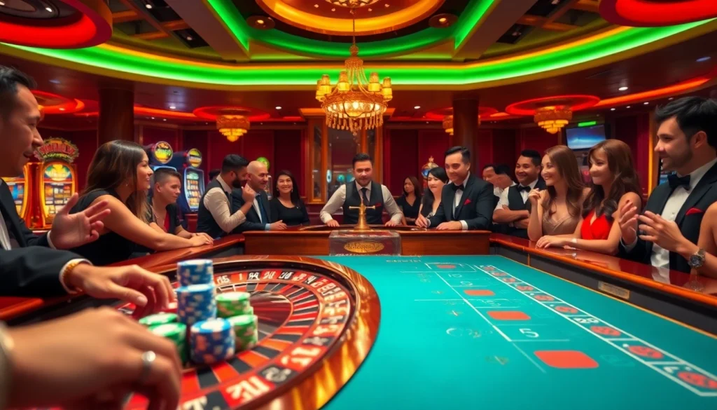 Players enjoying the vibrant atmosphere at 8XX casino table games, featuring exciting roulette action.