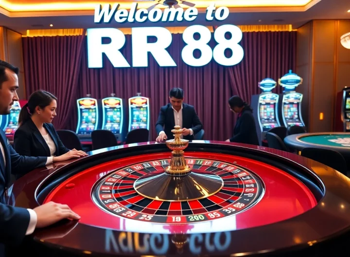 Players enjoying an exciting game at RR88 casino featuring a roulette table and vibrant chips.