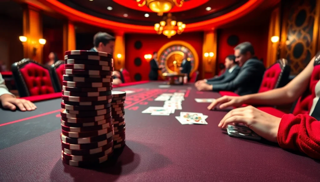 789club players enjoy an intense poker game at a luxurious casino table.