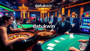 Rasakan aksi mendebarkan Datukwin dalam atmosfer kasino mewah dengan mesin slot dan meja poker.