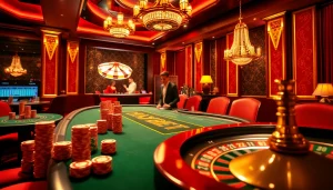 HAYBET-themed casino table with vibrant poker chips and roulette wheel, evoking excitement and luxury.