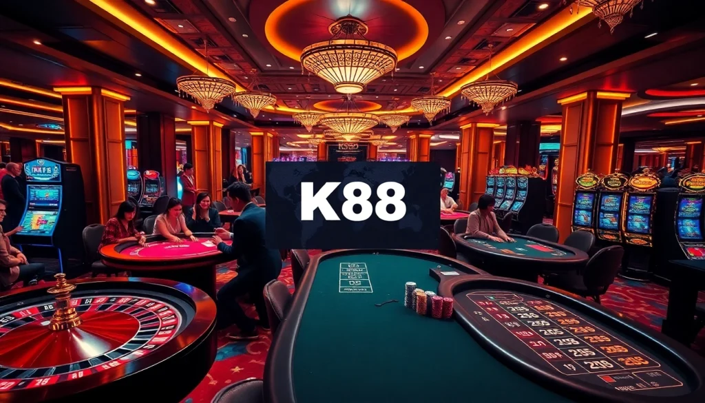 Players enjoying a thrilling moment at K88 casino tables, complete with lively action and colorful betting slips.