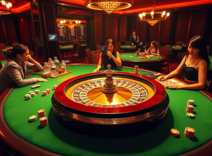 Players engaging at K88 casino table with vibrant chips and exciting live dealer action.