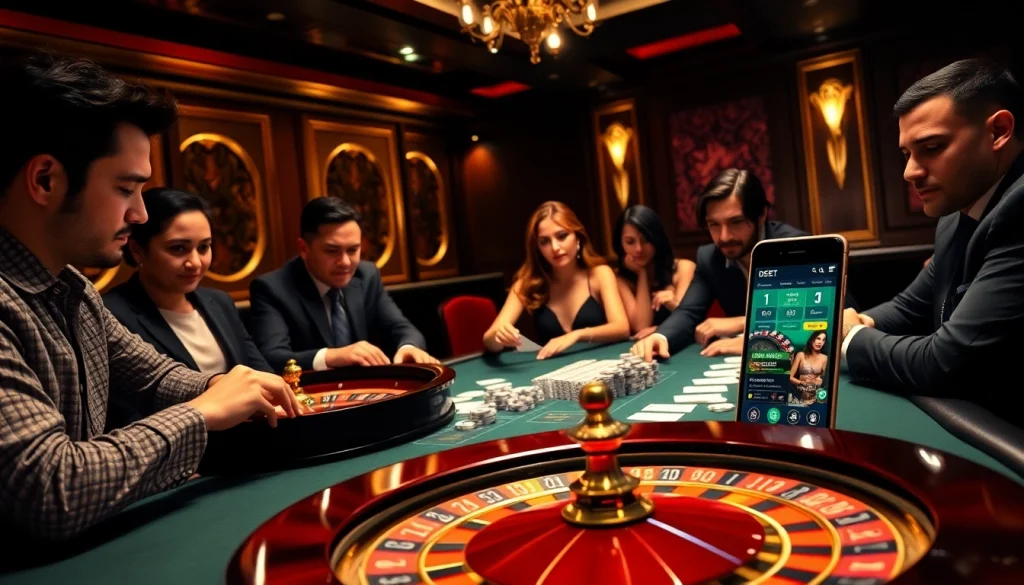 Experience thrilling action at the DEBET online casino with players engaging in high-stakes poker and roulette.