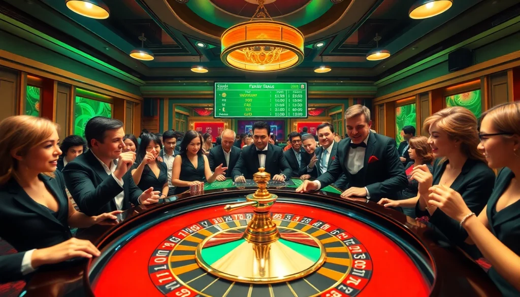 Excitement at the roulette table with Tool xổ số siêu tốc in a vibrant casino scene.